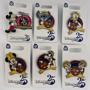 2025 Disney Parks 25th Anniversary Pin Trading Pin Board OE 7 Pin Set Mickey